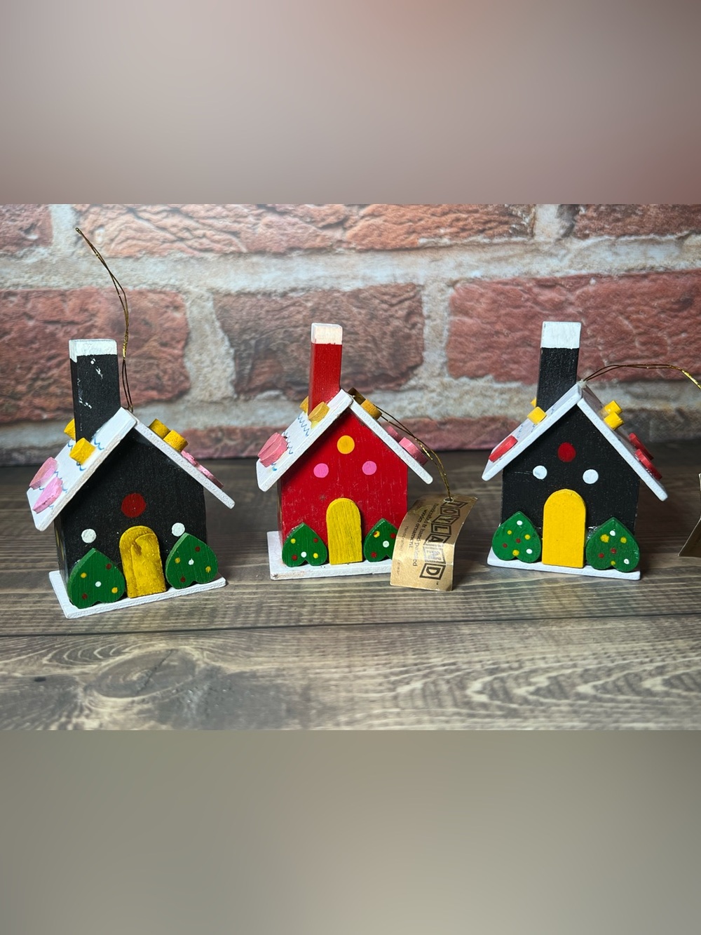 Vintage Toyland Jasco Wooden Valentine Heart House Ornaments Set of 3